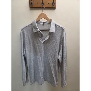 Robert Barakett Mens Monolif LS Polo Shirt Grey Herringbone Knit Large RB52161